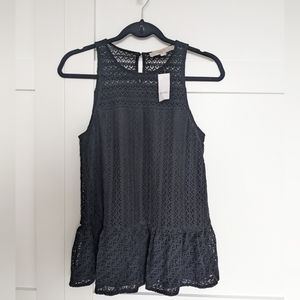 NWT LOFT Black Lace Peplum Tank Top Blouse Size Small